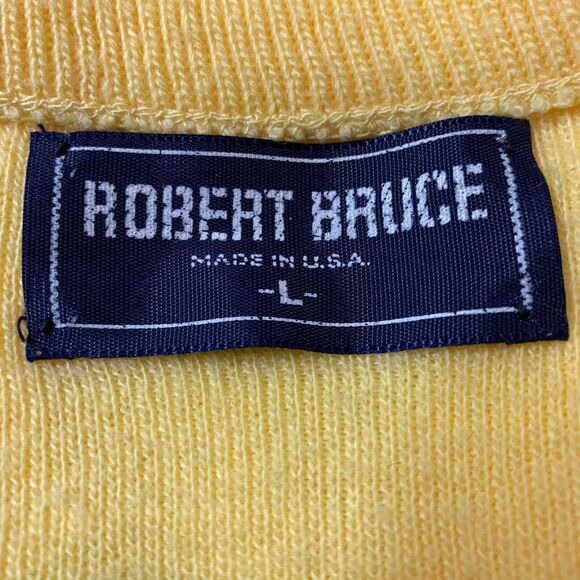 Robert Bruce Sweater Mens V-Neck Yellow Size Large VTG 90s Y2K Made USA - Picture 2 of 6